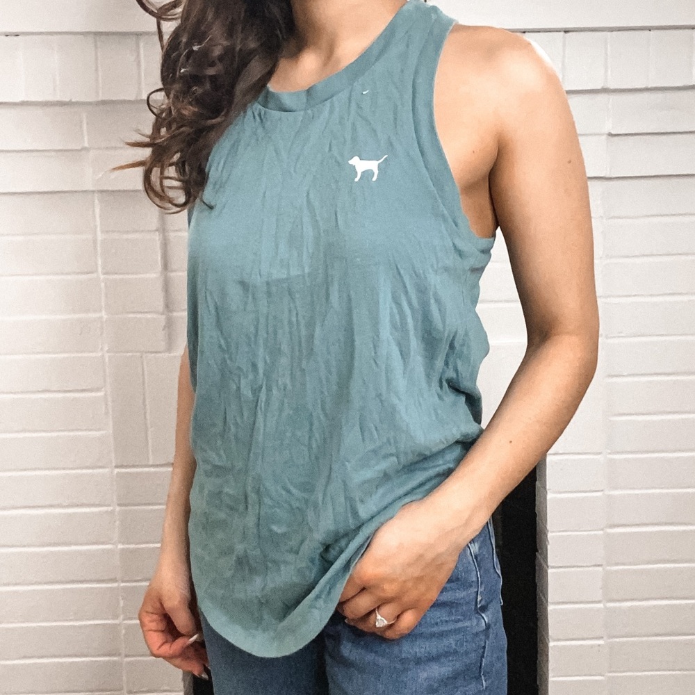Teal open back tank top